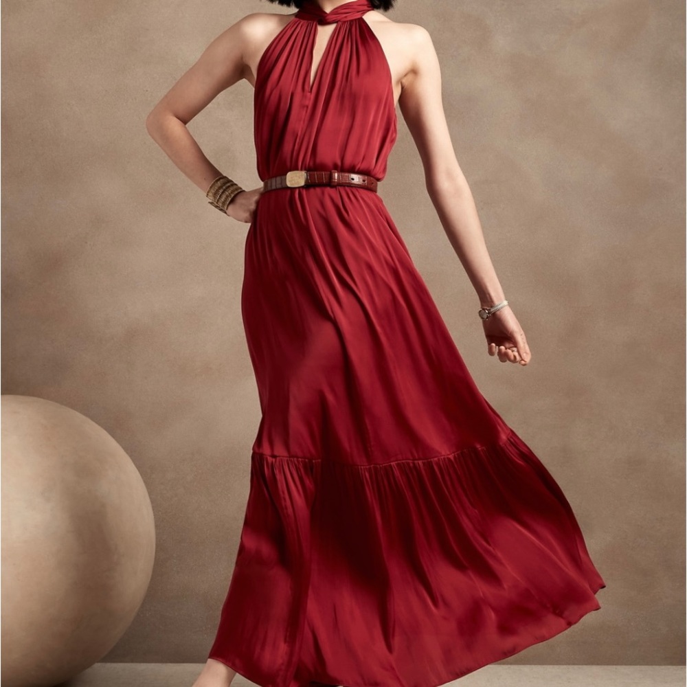 Banana Republic Twist-Neck Satin Halter Maxi Dress S
